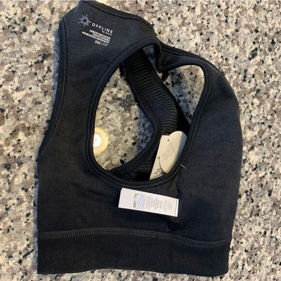 Aerie Bra XXS Seamless Offline Oasis Rib Sports Charcoal Black - Picture 5 of 7